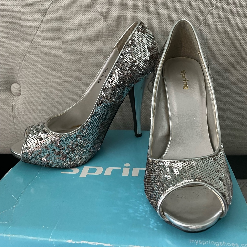 Silver Sequence high heels